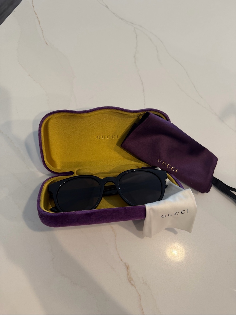 Gucci Black Frame Sunglasses with Purple Velvet Case